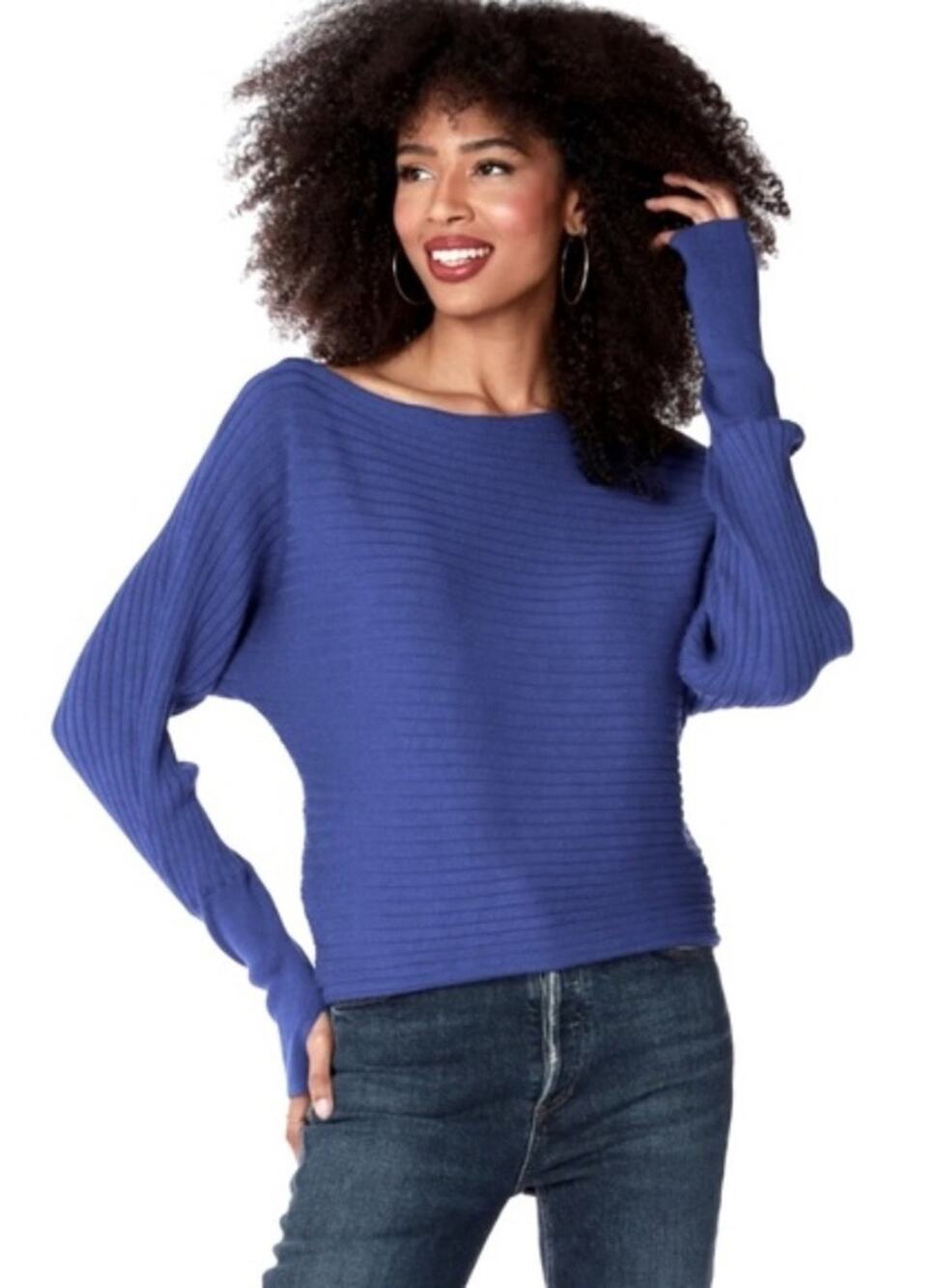 NWT Bobi Black Los Angeles Royal Blue Ribbed Boat Neck Sweater Size Small